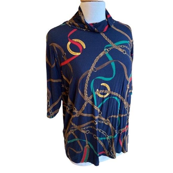 Lauren Ralph Lauren Tops - Lauren Ralph Lauren Equestrian Chains & Ropes Belting Stretch Jersey Cowl Top-XL